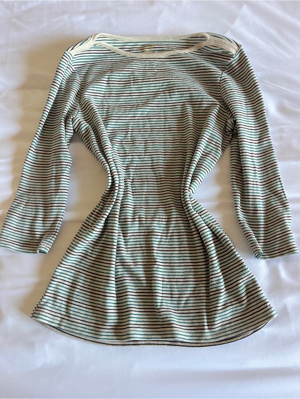 Vintage Faded Glory Size S Green & Black Striped Boatneck Long Sleeve Top - Picture 15 of 15